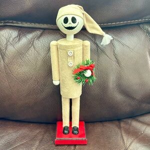 Jack Skellington in Pajamas with Christmas Wreath Wooden Nutcracker